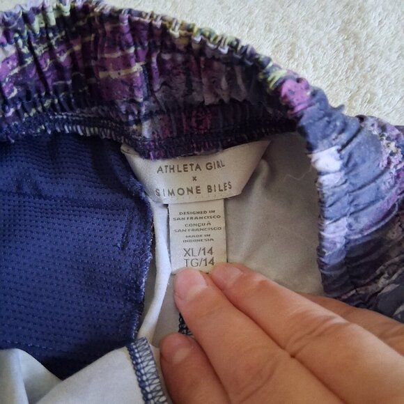 Athleta Simone Biles Girl's Size XL (14) Purple Gray Pattern Athletic Shorts - Picture 4 of 12